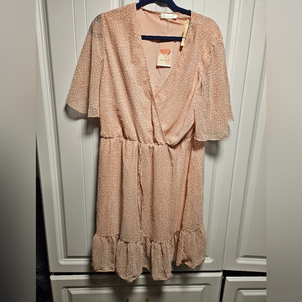 Elegant Peach Floral Wrap Dress